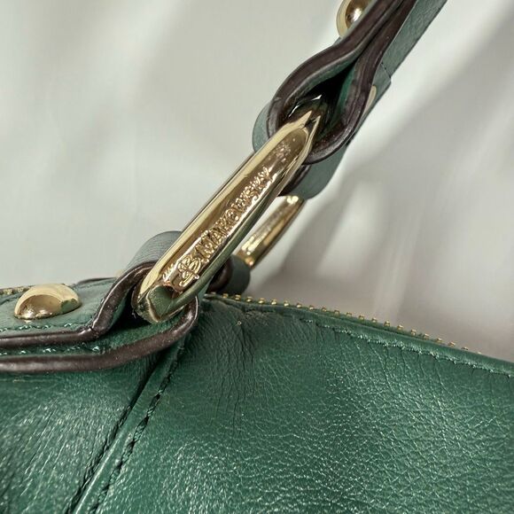 Vintage b. Makowsky hunter green gold leather satchel crossbody purse 10x17x4.5” - Picture 10 of 12